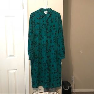 Green Mid-length button down dress.